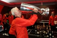 John McEnroe celebrating Team World's Laver Cup win